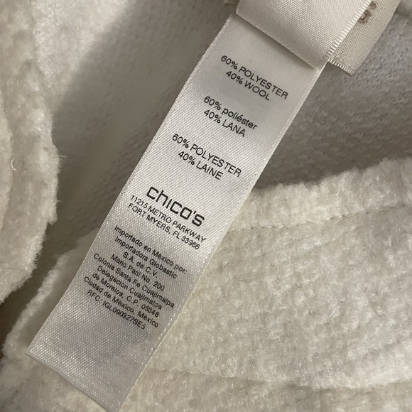 CHICOS Sz 1 (M-8/10) Ivory Military Jacket Boiled Wool Luxury Preppy Old Money - Picture 13 of 14